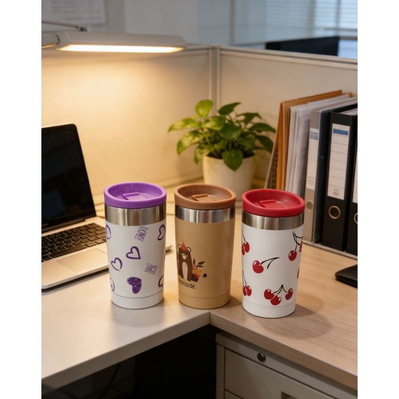 300ml or 240ml Double-Layer Stainless Steel Coffee Mug Cute  Pattern Leak-Proof Portable Travel Cup for Daily Office Outdoor Use