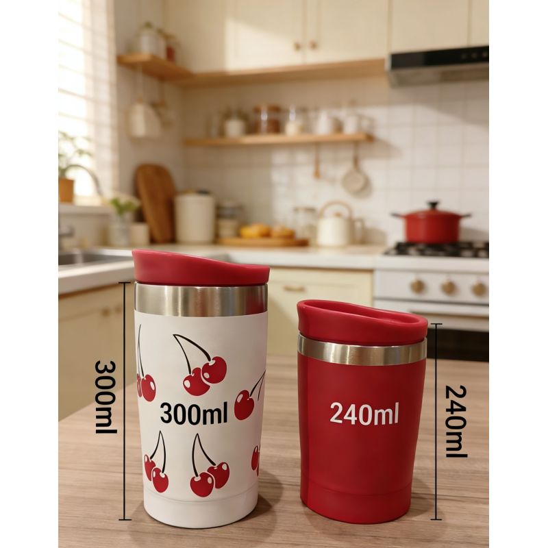 300ml or 240ml Double-Layer Stainless Steel Coffee Mug Cute  Pattern Leak-Proof Portable Travel Cup for Daily Office Outdoor Use