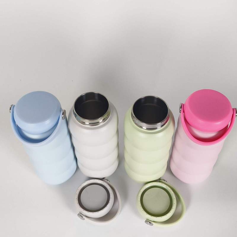 新商品 600ml かわいいポータブルアウトドア用曲線形状広口簡単お手入れステンレス製断熱カップウォーターボトル