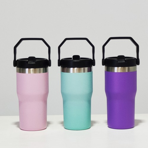 20OZ Stainless Steel Metal Double Wall Travel Vacuum Water Bottle Insulated Coffee Tumbler with Handle Lid Straw