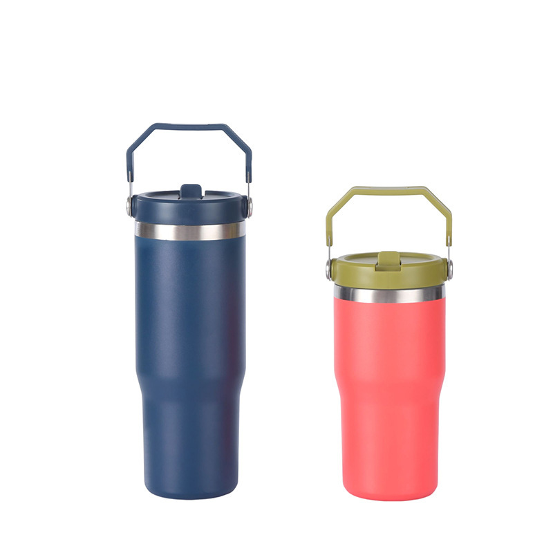 20OZ Stainless Steel Metal Double Wall  Travel Vacuum Water Bottle Insulated Coffee Tumbler with Handle Lid Straw