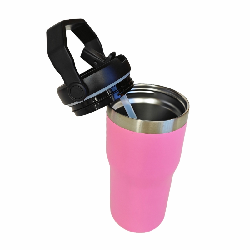 20OZ Stainless Steel Metal Double Wall  Travel Vacuum Water Bottle Insulated Coffee Tumbler with Handle Lid Straw