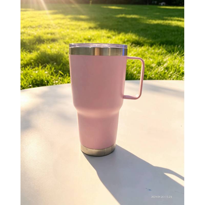 Stainless Steel Insulated Tumbler with Handle and Clear Lid Leakproof Double Wall Vacuum Travel Mug for Hot and Cold Beverages