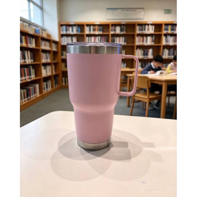 Stainless Steel Insulated Tumbler with Handle and Clear Lid Leakproof Double Wall Vacuum Travel Mug for Hot and Cold Beverages