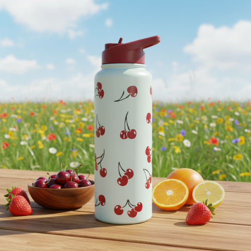 Shuangli Cartoon Cute Cherry Bow Stainless Steel Vacuum Thermos Cup-Camping Use Double Wall Leak-Proof 12-24 Hours Thermal