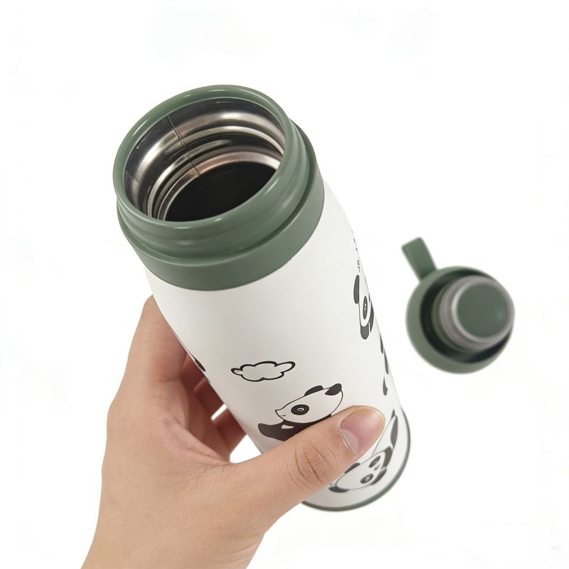 New Style Stainless Steel Cute Panda Design Vacuum Flask | Eco-Friendly Travel Thermos Leak-Proof Hand Grip | 500ml 12h Heat
