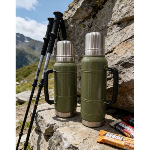 Stainless Steel Thermal Flask with Handle, Leak-Proof Large Capacity Insulated Bottle for Outdoor Camping Hiking