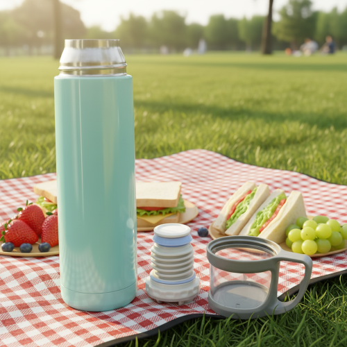 2026 Stainless Steel Vacuum Insulated Thermos Bottle Plastic Lid Handgrip BPA Free Leak-Proof Double Wall Thermal Insulation