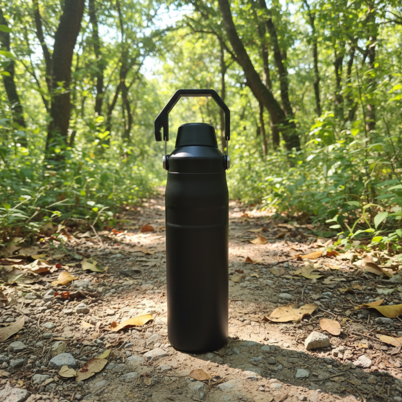 Termo clásico de acero inoxidable con aislamiento al vacío, a prueba de fugas, libre de BPA, con agarre ergonómico desmontable, ideal para acampar.