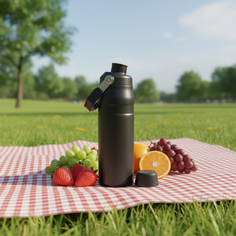 Termo clásico de acero inoxidable con aislamiento al vacío, a prueba de fugas, libre de BPA, con agarre ergonómico desmontable, ideal para acampar.