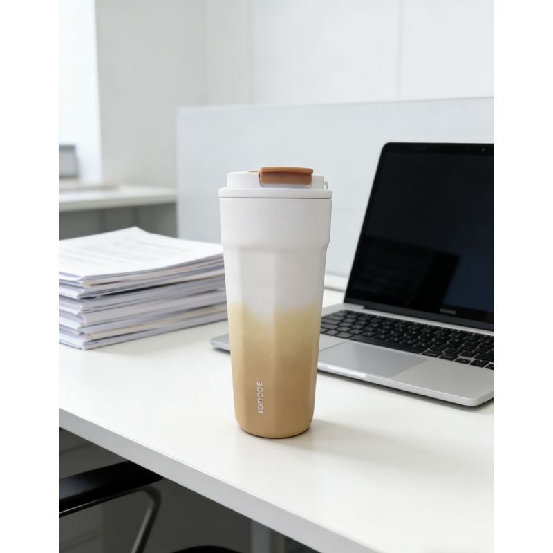Neuer, stylischer, pulverbeschichteter Isolierbecher aus Edelstahl für unterwegs (400 ml, 480 ml, 600 ml) – ideal für Reisen.