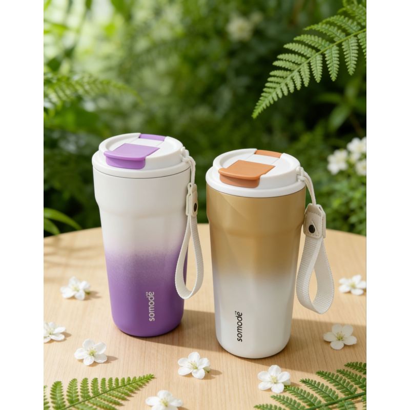 Neuer, stylischer, pulverbeschichteter Isolierbecher aus Edelstahl für unterwegs (400 ml, 480 ml, 600 ml) – ideal für Reisen.