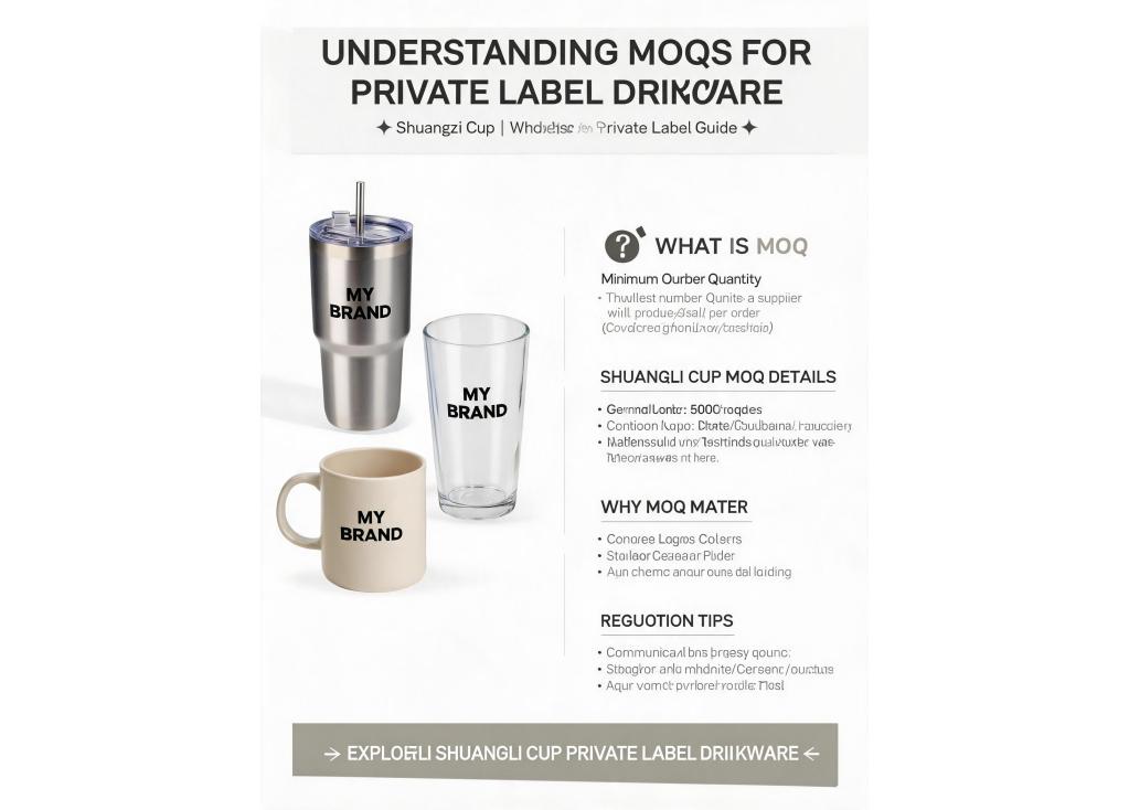 What are the minimum order quantities (MOQs) for private label drinkware from wholesale suppliers?