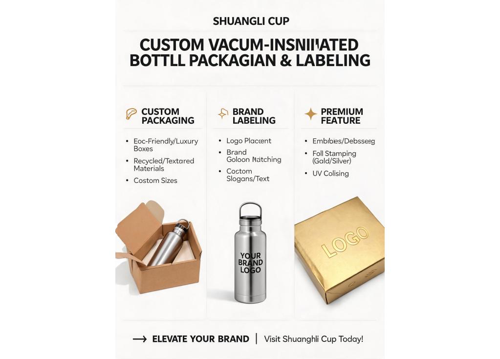 What customization options are available for packaging and labeling of vacuum-insulated bottles?