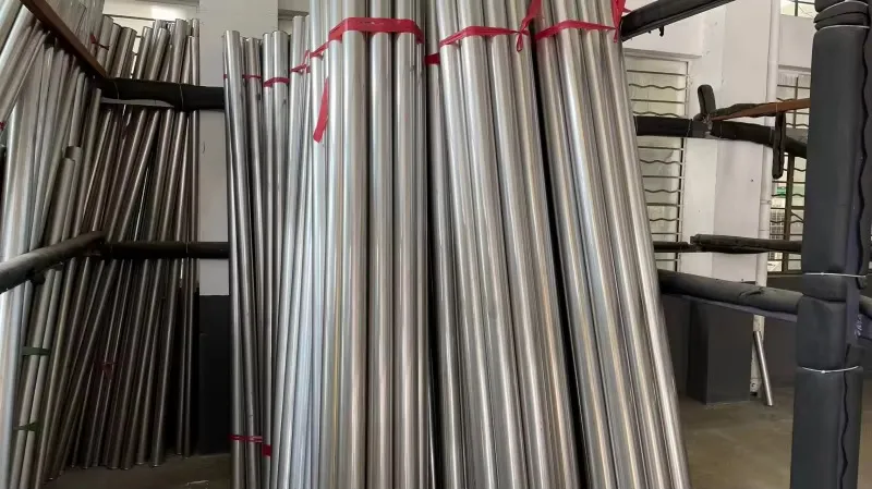 Bundles of stainless steel tubes stored for drinkware manufacturing
