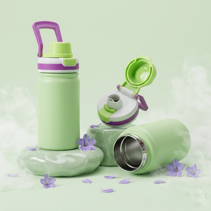 350ml Stainless Steel Kids Water Bottle with Straw Lid