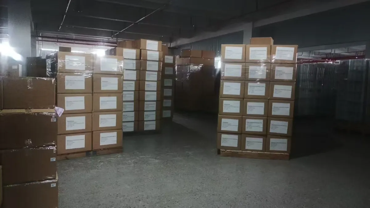 Palletized cartons staged in a warehouse before shipment