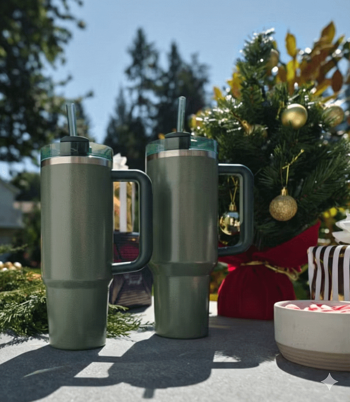 green hammer tone finish on stainless steel vacuum flask for outdoor use