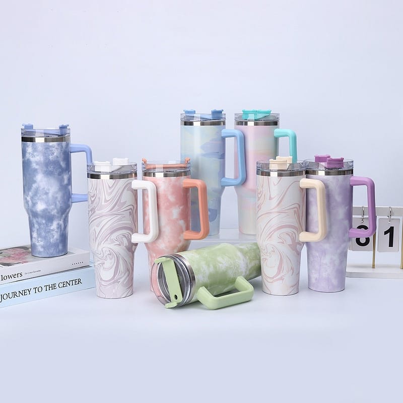 seamless water transfer printing on stainless steel wholesale tumblers showing full body hydro dip pattern
