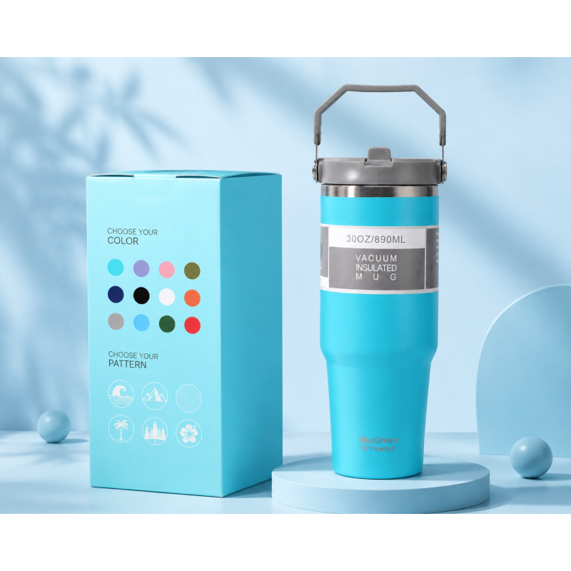 30oz Car Cup Holder Tumbler with Handle and Optional Lids