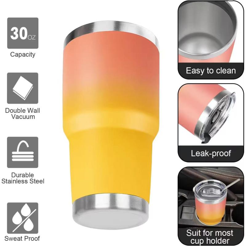 30oz/900ML Car Cup Holder Tumbler With Optional Lids
