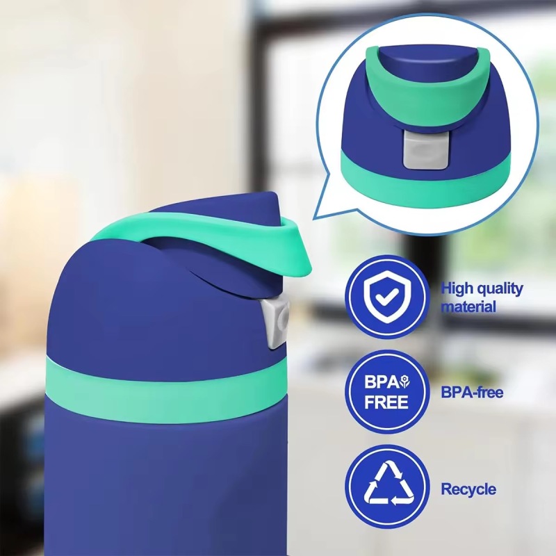 24oz Stainless Steel Bottle with Pop-Up Lid & Hidden Handle