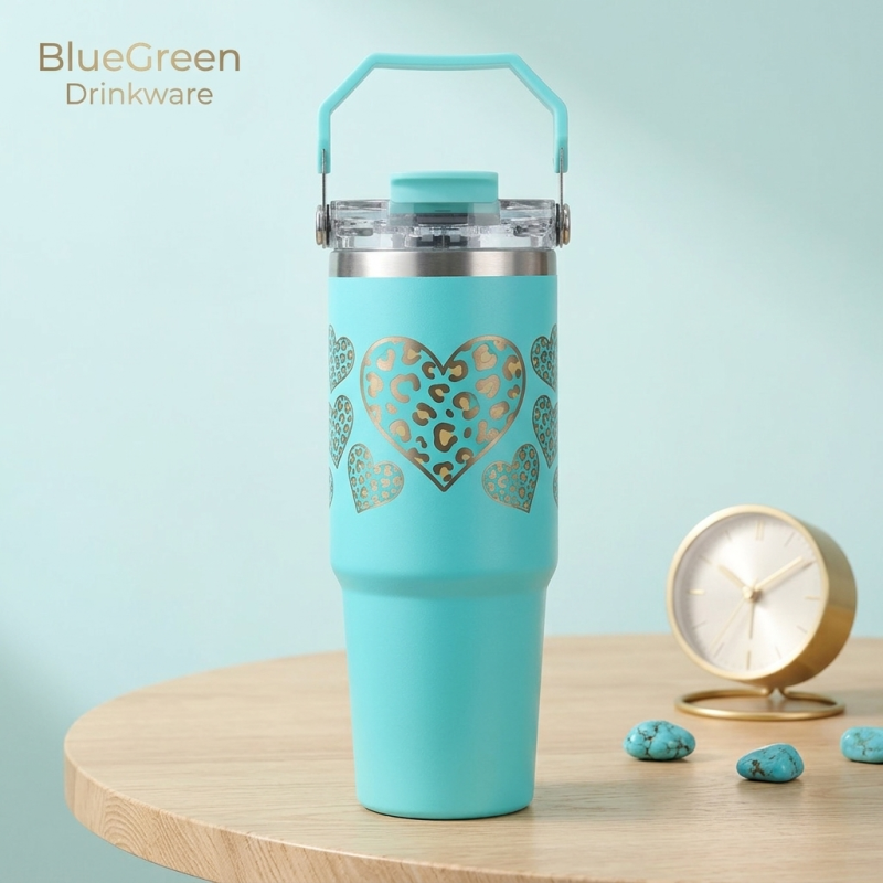 30oz Car Cup Holder Tumbler with Handle and Optional Lids