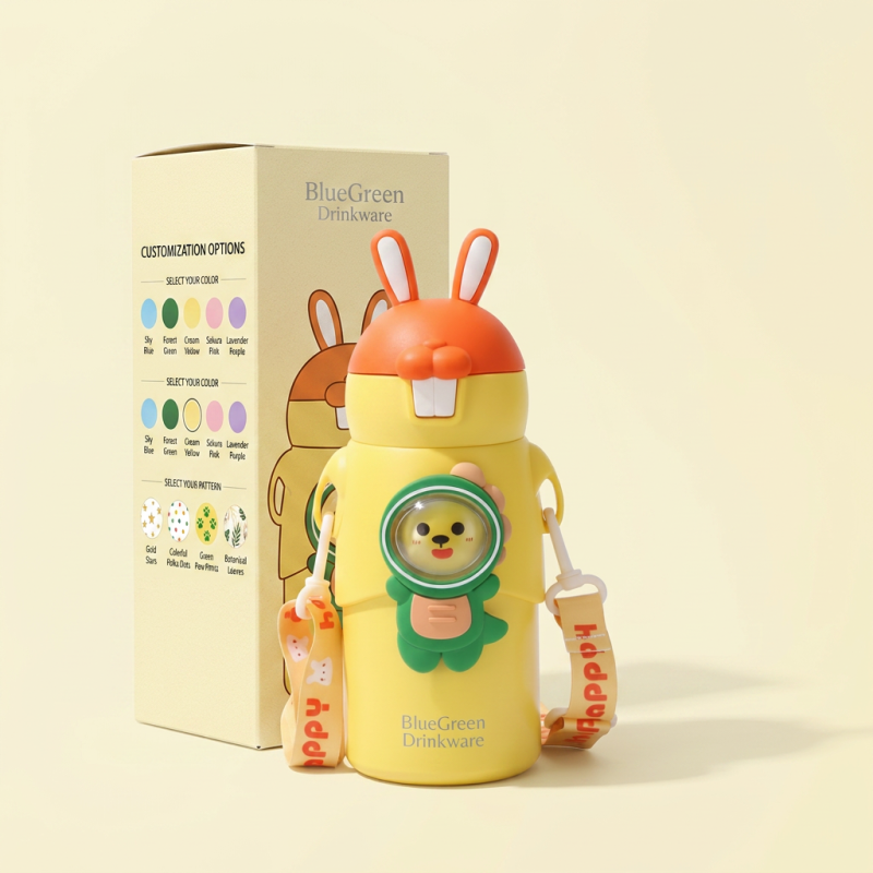450ml Rabbit Pop-Up Lid Stainless Steel Kids Bottle OEM