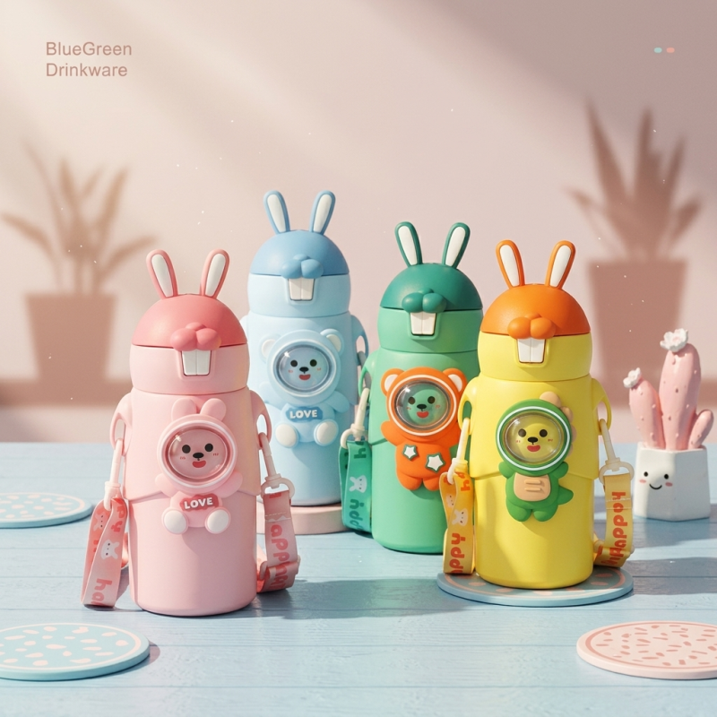 450ml Rabbit Pop-Up Lid Stainless Steel Kids Bottle OEM