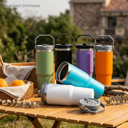 30oz Car Cup Holder Tumbler with Handle and Optional Lids