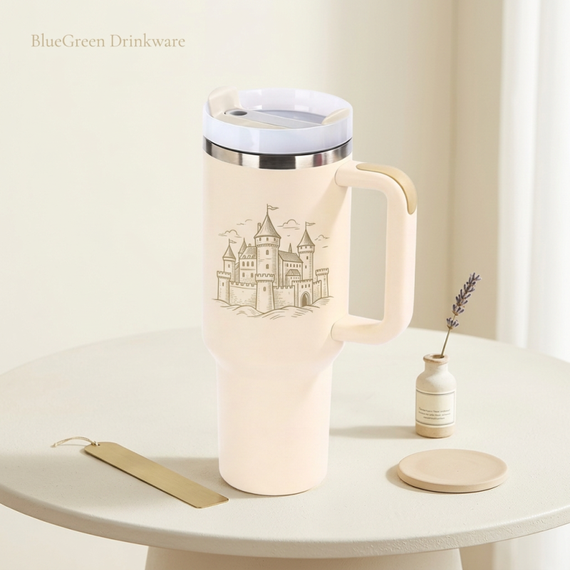 40oz Stainless Steel Tumbler with Changeable Lids & Handles