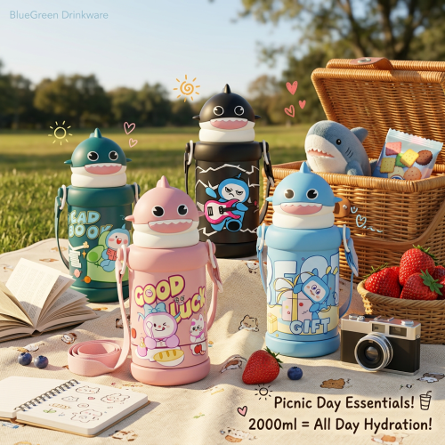 550ml Shark Pop-Up Lid Stainless Steel Kids Bottle OEM