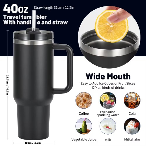 40oz Stainless Steel Tumbler with Changeable Lids & Handles