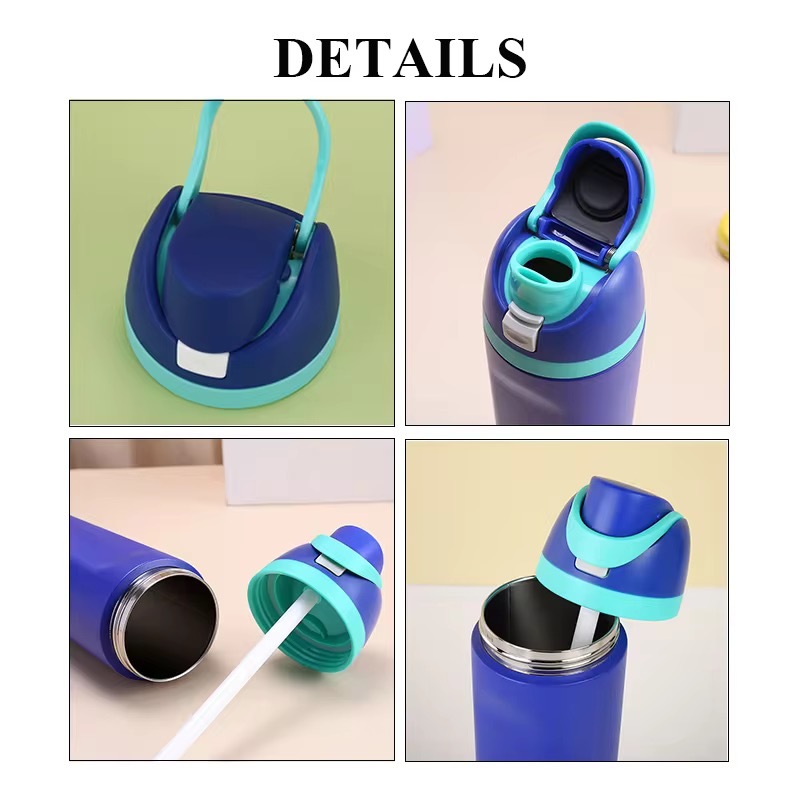 24oz Stainless Steel Bottle with Pop-Up Lid & Hidden Handle