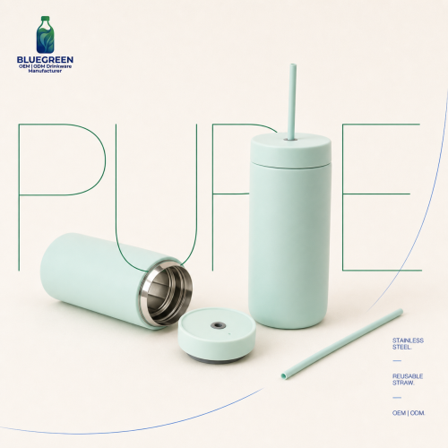 500ml Compact Stainless Steel Straw Tumbler | Bluegreen
