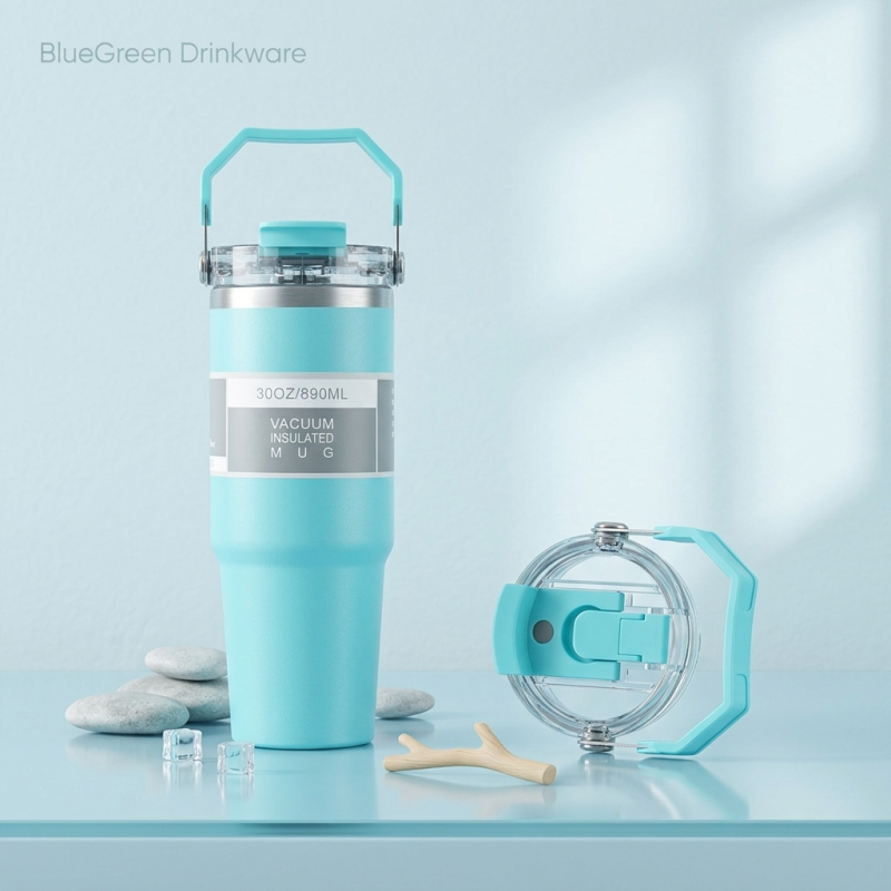 30oz Car Cup Holder Tumbler with Handle and Optional Lids