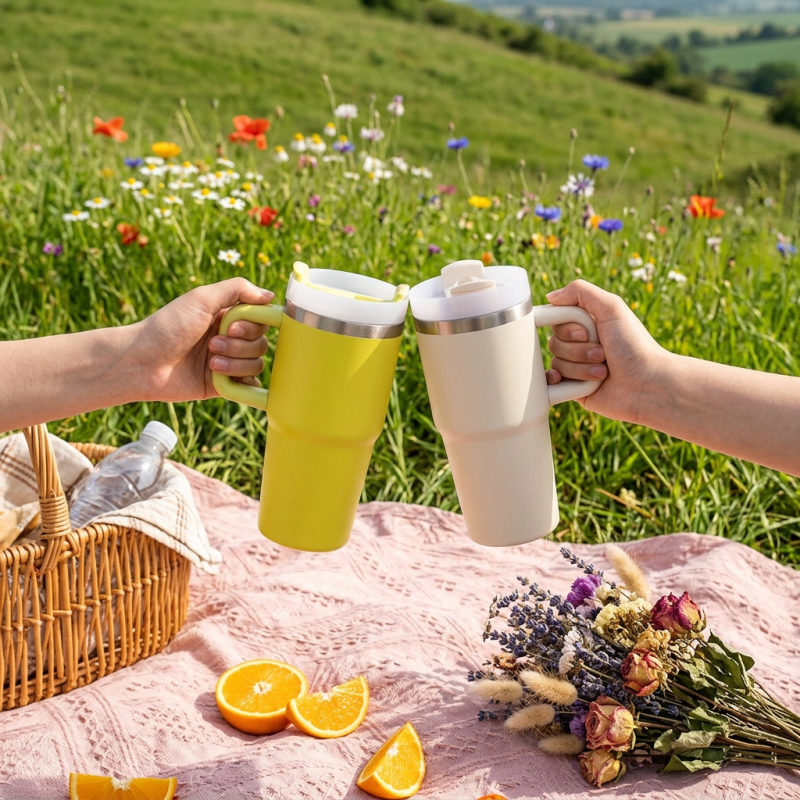 14oz Stainless Steel Tumbler with Handle and Straw Lid