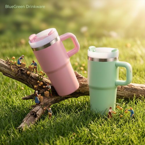 14oz Stainless Steel Tumbler with Handle and Straw Lid