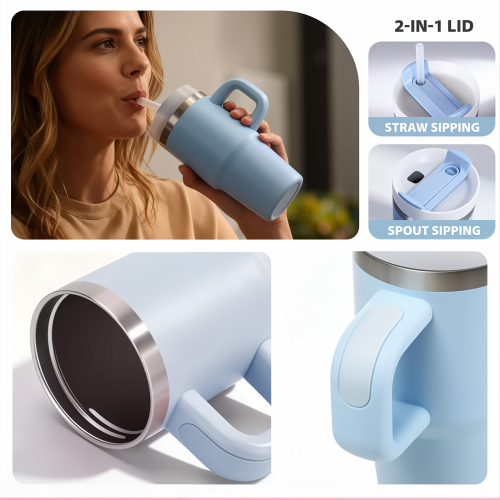 20oz Stainless Steel Tumbler with Handle and Straw Lid