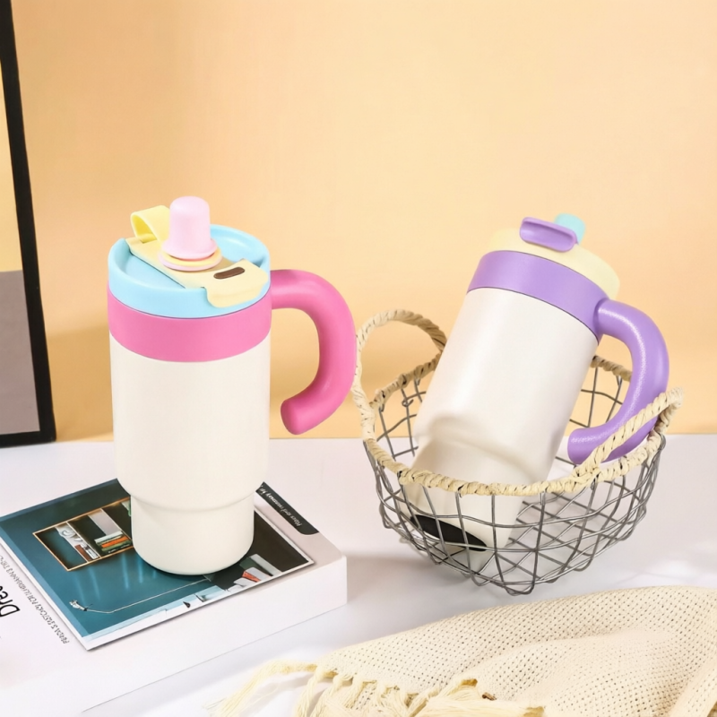 850ml 304 Stainless Steel Leakproof Water Bottle With Large Handle And Dual Drinking Lid