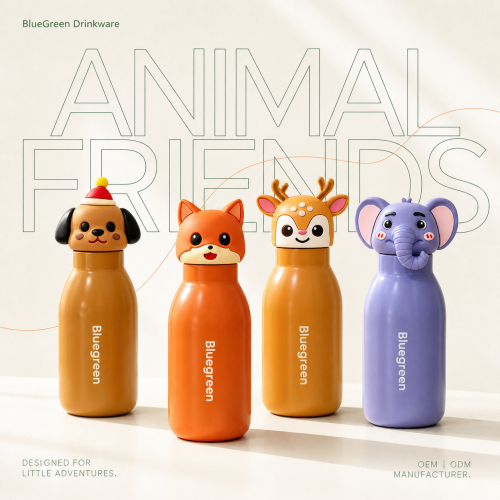 450ml Animal Head Stainless Steel Bottle | Bluegreen