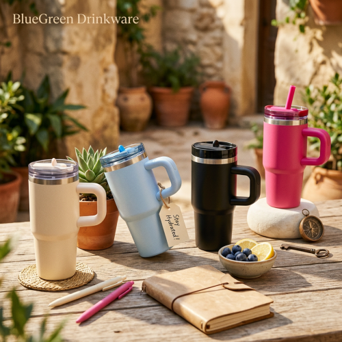 14oz Stainless Steel Tumbler with Handle and Straw Lid