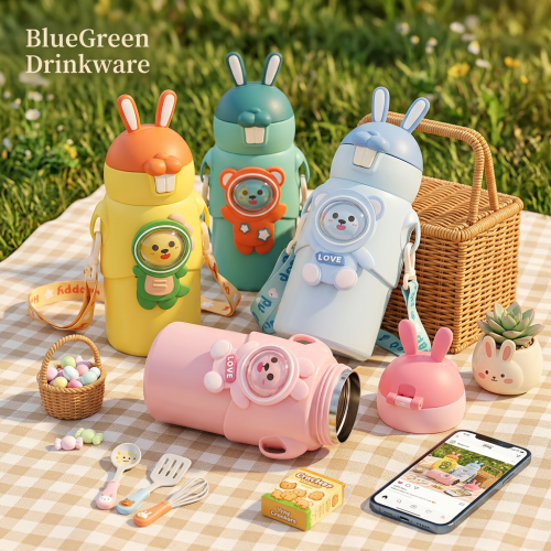 450ml Rabbit Pop-Up Lid Stainless Steel Kids Bottle OEM