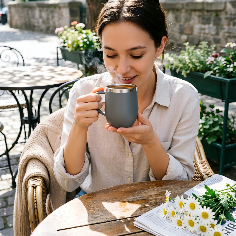 360ml Egg-Shaped Stainless Steel Coffee Cup with Handle