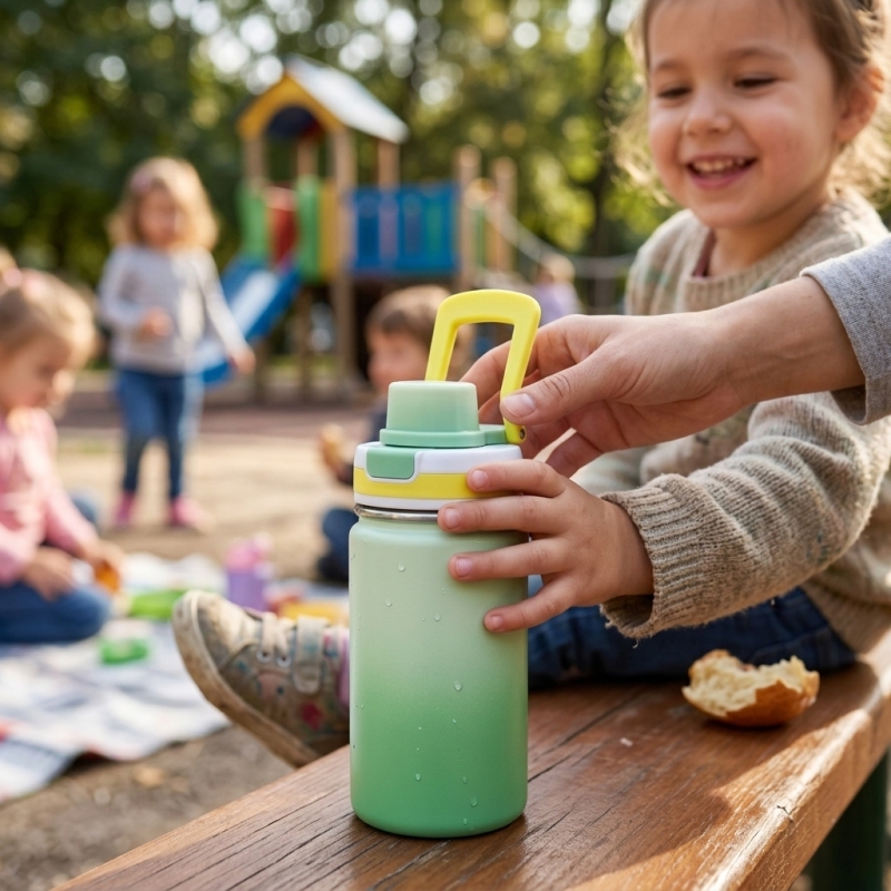 350ml Stainless Steel Kids Water Bottle with Straw Lid