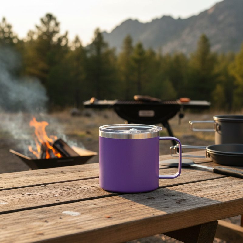14oz Stainless Steel Coffee Mug with Hollow Handle and Lid