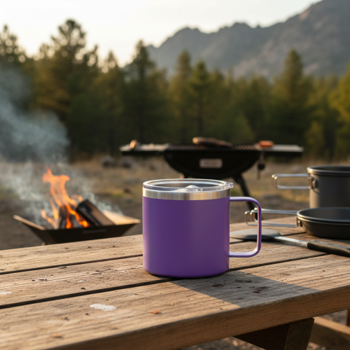 14oz Stainless Steel Coffee Mug with Hollow Handle and Lid