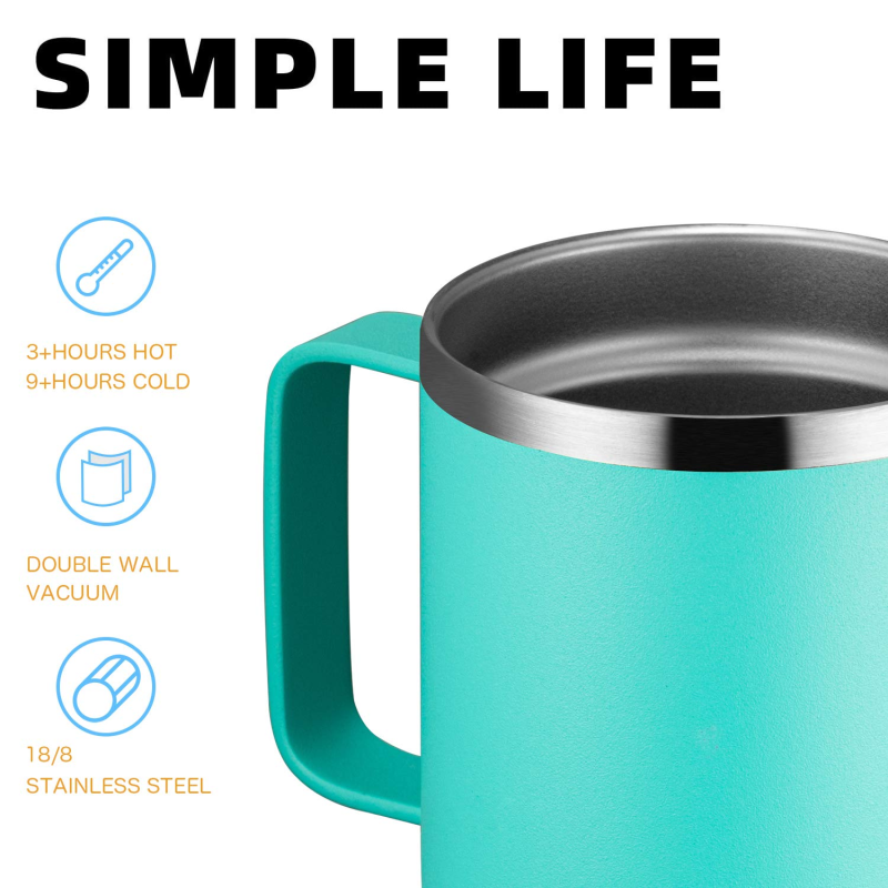 14oz Stainless Steel Coffee Mug with Hollow Handle and Lid