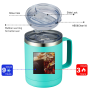 14oz Stainless Steel Coffee Mug with Hollow Handle and Lid