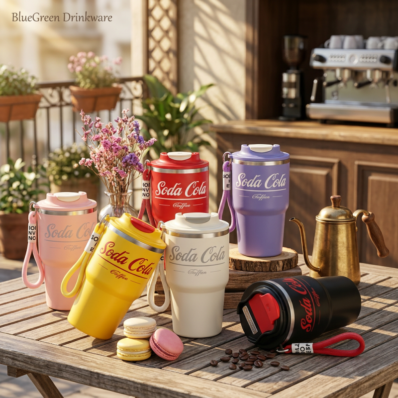 510ml Octagonal Travel Coffee Cup with Strap&Flip lid